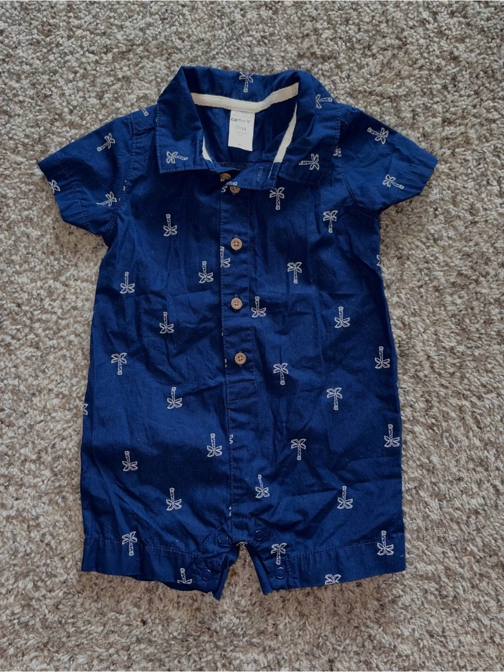 Carter's Navy Blue Palm Print Button-Up Romper